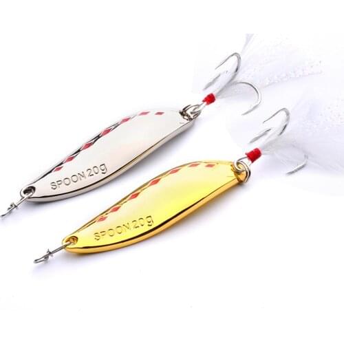 10PCS Fishing Metal Spoon Lure Treble Feather hook 7/20/28g
