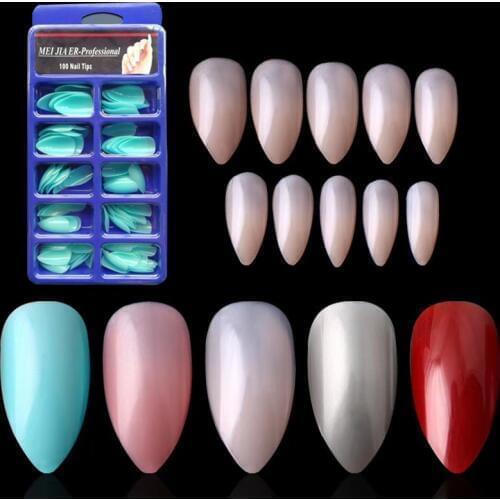 100pcs long false nail Quick Building Pointed Soft Candy Color False Nails Blue Pure Pink Re'd Toe Fake Nails 8 Optional