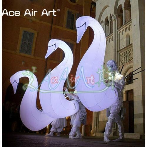 2.5m H white inflatable lighting swan model,custom art inflatable swan props for event/festival parade or performance in Spain