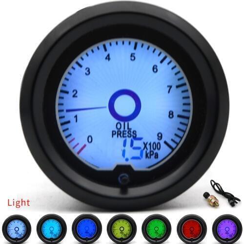 2" 52mm Oil Press Gauge 7 Color Racing Gauge LCD Digital Display Car Meter Multiple Colors Oil Pressure