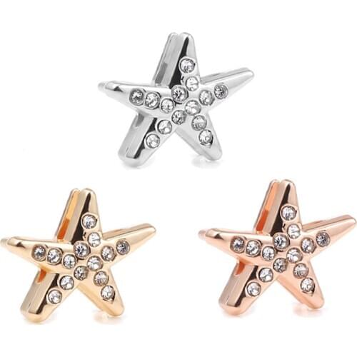 2Pcs/Lot Rhinestone Starfish Slide Charm Beads for Women Fit Brand Stainless Steel Mesh Bracelet DIY Jewelry Accessories Making