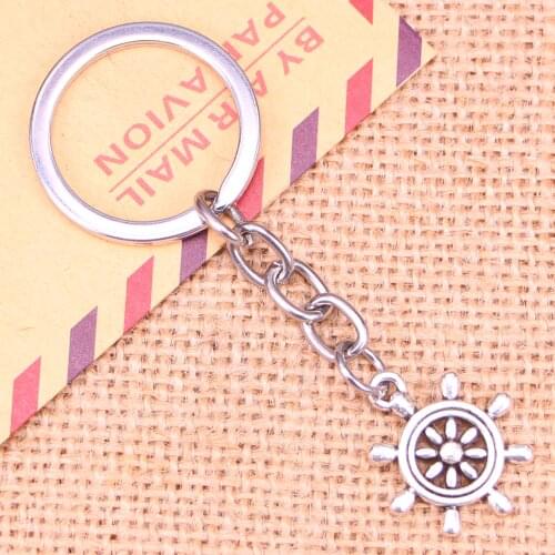20pcs New Fashion Keychain 22x20mm ships wheel helm rudder Pendants DIY Men Jewelry Car Key Chain Ring Holder Souvenir For Gift