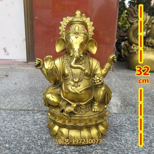 32cm large # HOME Buddhism patron saint efficacious Protection # India Thailand, Japan Ganesha Vinayaka God Buddha brass statue