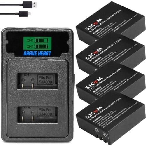 4x Original SJ4000 4k AIR Battery SJ5000 SJ6000 SJ7000 Bateria + SJ5000X Wifi Charger For SJCAM M10 SJ8000 SJ9000 Eken camera