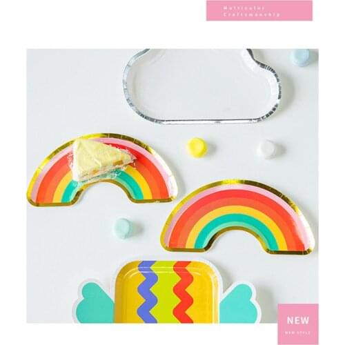 8pcs New Rainbow Paper Plates Cake Plate Disposable Party Tableware Birthday Afternoon Tea Party Wedding Supplies