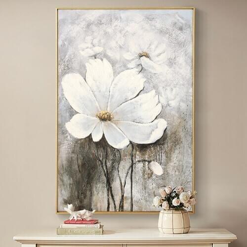 Abstract White Flower Painting Hand Painted Oil Painting On Canvas Modern Abstract Painting Wall Art For Living Room Home Decor