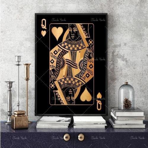 Abstract gold and silver playing cards king queen and jack hd print club club bar restaurant decoration poster