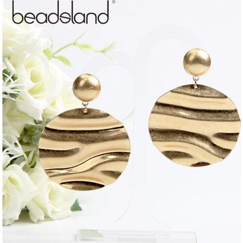 Beadsland Drop Earrings Metal Round Wrinkling Deign Fashion Bohemia Women Girls Dancing Party Christmas Gift 39856