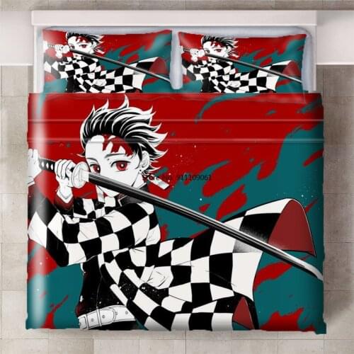Home Textiles Demon Slayer Kimetsu No Yaiba Anime Printing Bedding Set Sheet Children Room Bed Sheet Pillow Case Bedding Sets