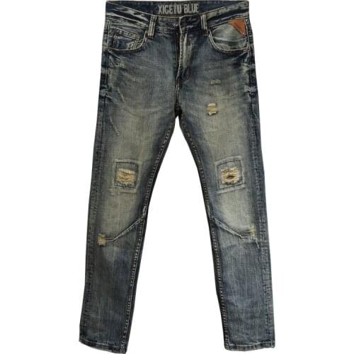 Men Jeans Retro Wash Destroyed Ripped Jeans Italian Style Fashion Spliced Baggy Pants Vintage Designer Jeans Hip Hop Pants