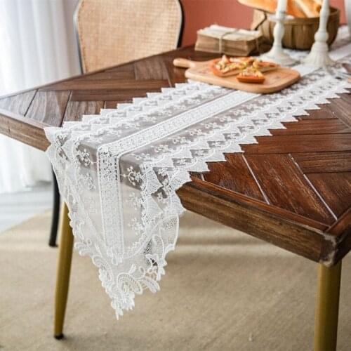 European Romantic White Embroidery Food Hall Dining Table Runner Living Room Wall Cabinet Piano Cover Cloth Christmas Ornaments