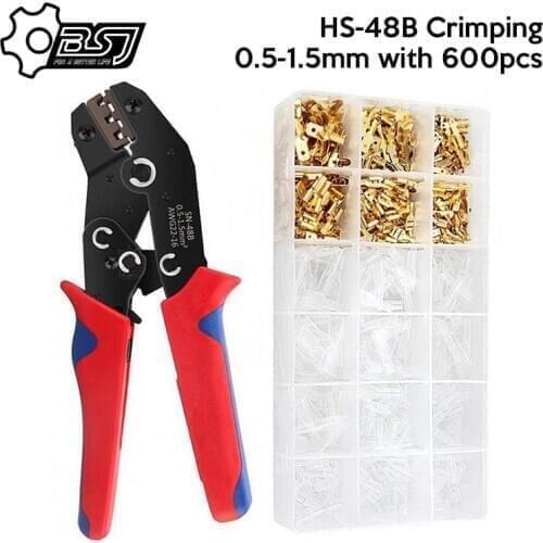 HS-48B mini hand Crimping Tool 0.5-1.5mm Adjustable Crimper pliers with 600pcs Cable Lugs Assortment Kit wire crimp set