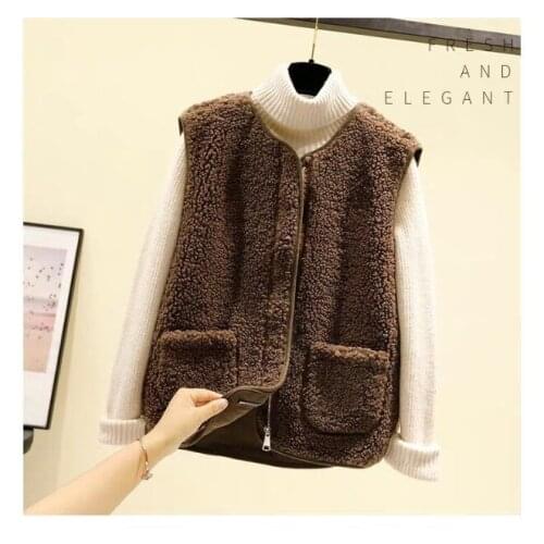 Coffee Lady Zipper Fur Furry Plush Vest Women Sleeveless Down Coat Tops Casual Short Outwear Waistcoat Parkas Jacket Coats Cloth
