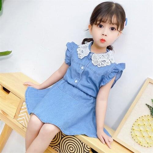 Summer girls short sleeve solid tops T-Shirts+solid skirts kids baby girls denim clothing set 2pcs children 2-7Y