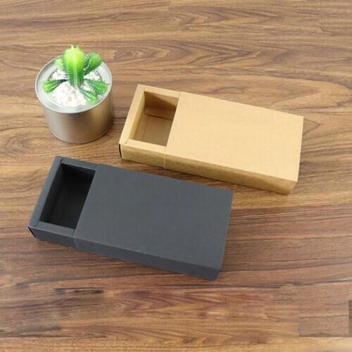 Kraft Paper Craft Cardboard Black Beige Drawer Packing Box Gift Bow Tie Packaging Boxes 14*7*3cm LX8796