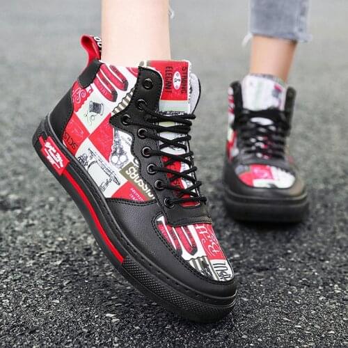 Autumn Women Skateboard Shoes Couple Graffiti Print Casual Shoes Women High-top Trend Hip Hop Vulcanized Sneakers zapatos mujer