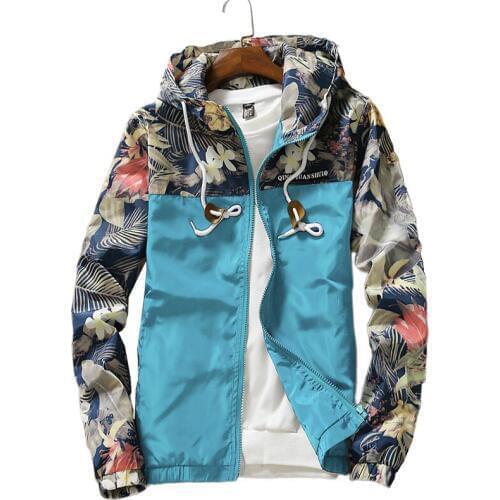 Floral Jacket 2019 Brand Clothing Drop Shipping Autumn Mens Hooded Jackets Slim Fit Long Sleeve Homme Trendy Windbreaker Coat