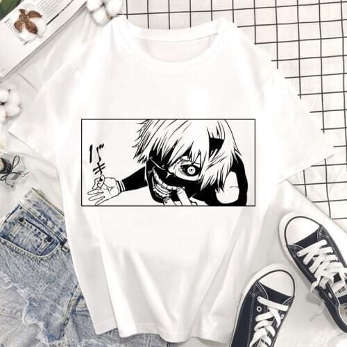 Summer Tokyo Ghoul Kaneki Split Face T-Shirt New Authentic T Shirt Anime Summer Men Women O-neck Tshirt Hip Hop Tops Tee Clothes