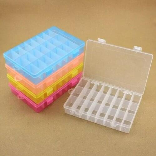 Hot Sale New Practical Adjustable Plastic 24 Compartment Storage Box Case Bead Rings Jewelry Display Organizer