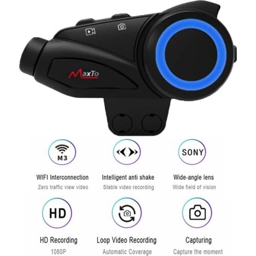 M3 Moto Headset 6 Riders Motorcycle Bluetooth & WIFI Recorer Helmet Intercom Interphone with HD1080P Lens DVR