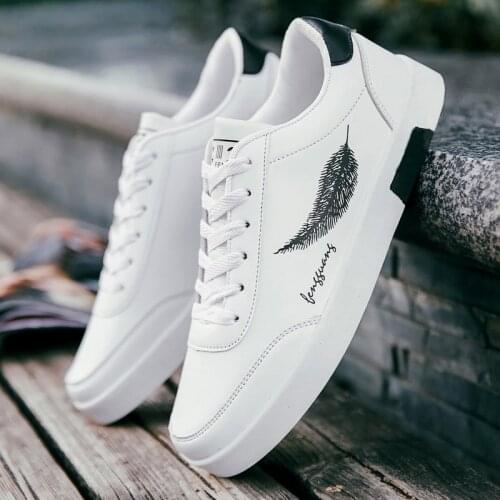 Summer Men Casual Shoes Feather Pattern White Sneakers Comfort Chunky Sneakers Mens Shoes Trainers Trend Flats Board Shoe