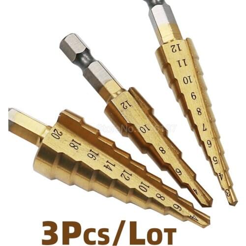 Hss Step Drill Bit Set Cone Hole Cutter Taper Metric 4 - 12 / 20/32MM 1 /4"titanium Coated Metal Hex Core Bits