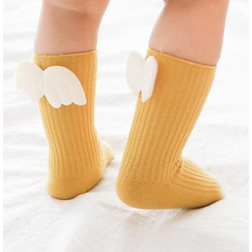 Baby Girls Knee High Socks Angel Wing Summer Autumn Cotton Socks Solid Candy Color Kids Toddler Short Socks For Children