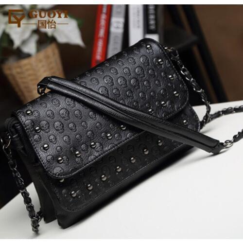 112217 newhotstacy female skull print shoulder bag lady flap bag