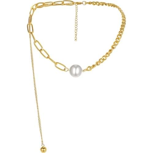 New Fashion Cool Imitation Pearl Choker Necklace Gold Color Stainless Steel Jewelry For Woman Gift Not Fade Wholesale