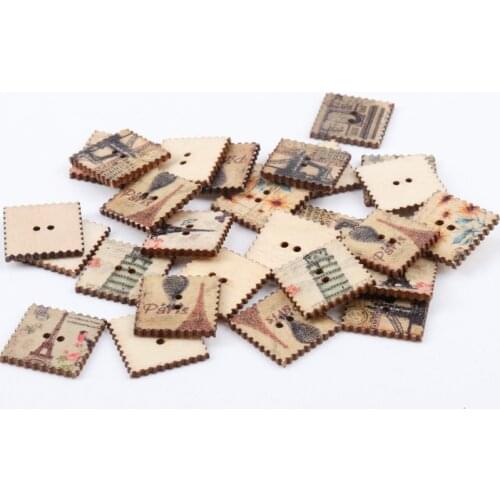 Mix Cityscape Painted Postage Stamp Pattern Wooden Buttons 2 Holes Handmade Sewing Scrapbooking Crafts DIY 20mm 30pcs
