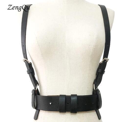 Hot Fashion strap Faux Leather material harness waist belt Straps Adjustable sexy buckled leather suspenders accessori