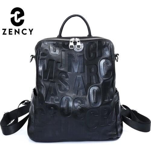 Zency Genuine Leather 2021 Female Backpack Fashion Designer Shoulder School Travel Knapsack Commute Rucksack Satchel For Womens