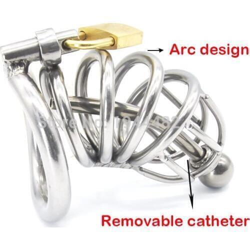 Sex Toys Stainless Steel Male Chastity cage With Arc-shaped Cock Ring penis cage Catheter penis plug Chastity Device