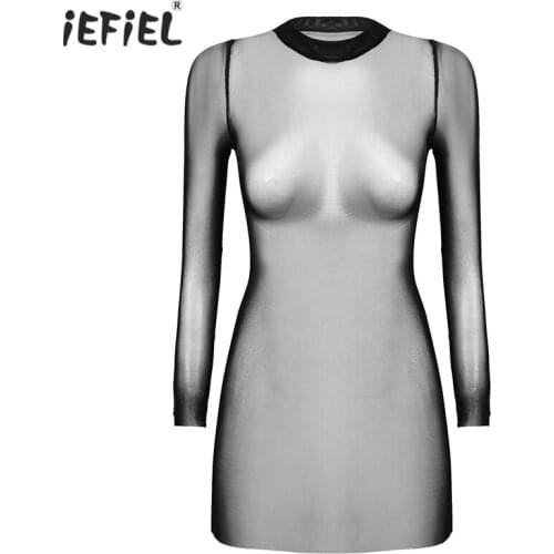 Hot Women Sexy Mesh See Through Sheer Dress Long Sleeve Summer Bikini Cover Ups Beach Dress Transparent Exotic Dresses Club Wear