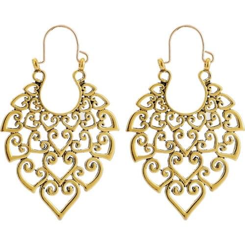 Tocona Vintage Tribal Indian Hollow Flower Drop Earrings Jewelry Antique Alloy Mandala Heart Carving Earrings brincos 9664