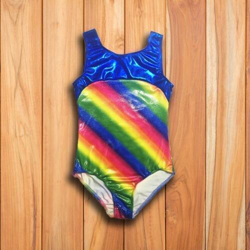 Baby Girls Spandex Rainbow Patchwork Dancewear Ballet Gymnastics Bodysuit Dance Sleeveless Vest Ballet Training Costume 4-8Y