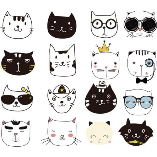 Kawaii Cartoon Cat Heat Transfers Patches Stickers Diy Children Accessory T-shirt Hoodies Iron On Transfer For Clothes Y-166