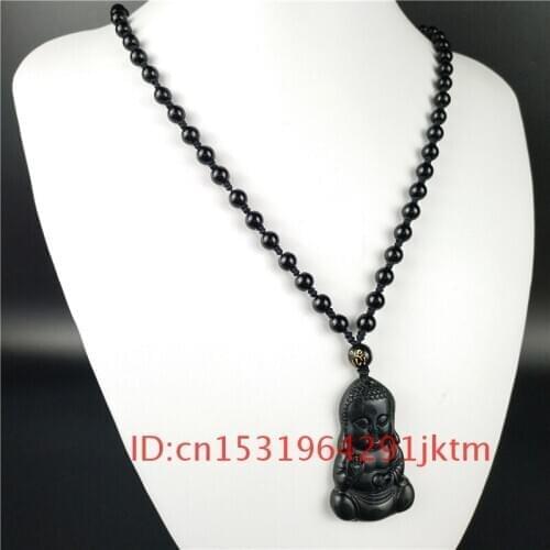 Jewelry Chinese for Buddha Gifts Charm Men Jade Obsidian Pendant Carved Natural Green Black Necklace Amulet Accessories