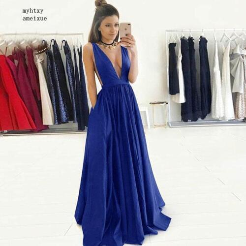 Robe De Soiree Deep V-neck Satin Cheap a-line Ladies Evening Dresses Long 2020 Sexy Customizable Women Gowns Dresses Woman Prom