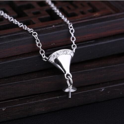 925 Sterling SIlver Women Pendant Necklace Crystal 6-10mm Pearl or Round Bead Semi Mount Pendant DIY Stone Pendant Setting