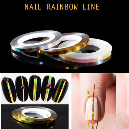 10pcs/lot nail beauty Holographic holo Silver Gold rainbow strip roll tape line nail art decoration sticker (3Color) 1mm/2mm/3mm