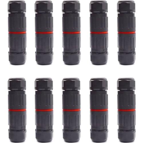 10PCS IP68 3Pin Straight Waterproof Electrical Wire Cable Outdoor Connector