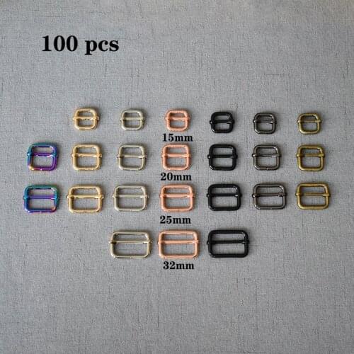 100 pcs/pack 15mm 20mm 25mm 32mm Metal Heavy Duty Strong Shoulder Bag Strap Belt Web Rectangle Adjust Tri-glide Buckle Slider