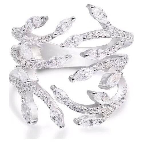 2pcs/lot crystal Personality Exaggerated Leaf Ring Europe and the United States luxury index ring