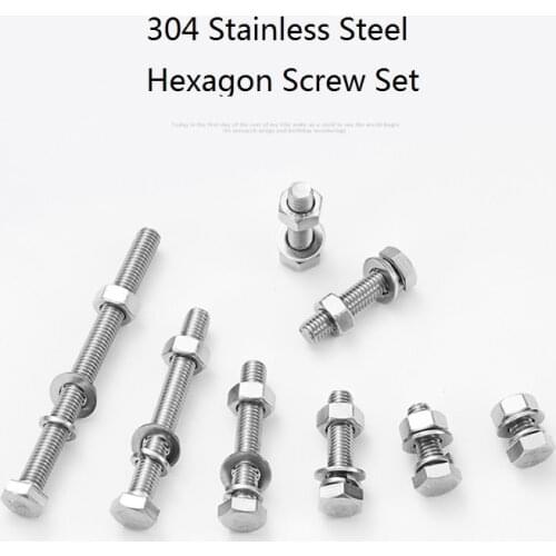 5Sets 2Sets M6 M8 M10 Hexagon Bolt Combination 304 Stainless Steel External Hexagon Screws with Nuts and Washers Sets