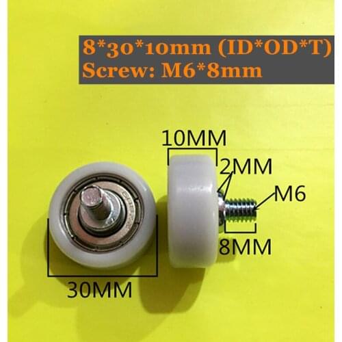 8x30x10mm POM Bearing With M6x8/12 M8x12 Screw 10Pcs PU Pulley Wheels 696 Ball Bearing Sealed Bearing Used on Door and Window