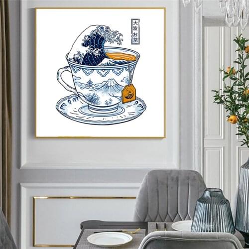 Abstract Big Wave Pattern Tea Cup Canvas Painting Wall Art Nordic Posters and Prints Wall Pictures for Living Room Decoration