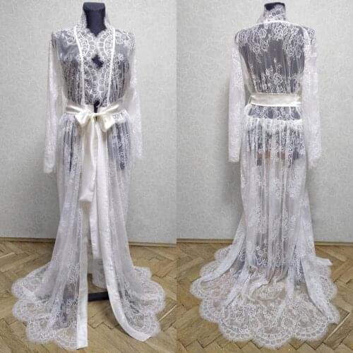 White Bridal Robes with Belt Lace Wedding Sleepwear Bathrobes Nightgowns Robe Women Boudoir Dresses Kimono
