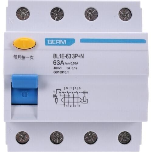 BL1E-63 3P+N 63A RCCB Residual Current Circuit Breaker 400V 30MA Electric Leakage Protection Mini Circuit Breaker