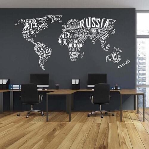 Large World Map Collage Wall Sticker Office Classroom World Map Earth Globa Wall Decal School Bedroom Vinyl Decor